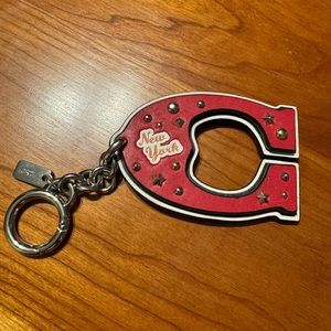 Coach New York Red Leather Keyring Bad Charm